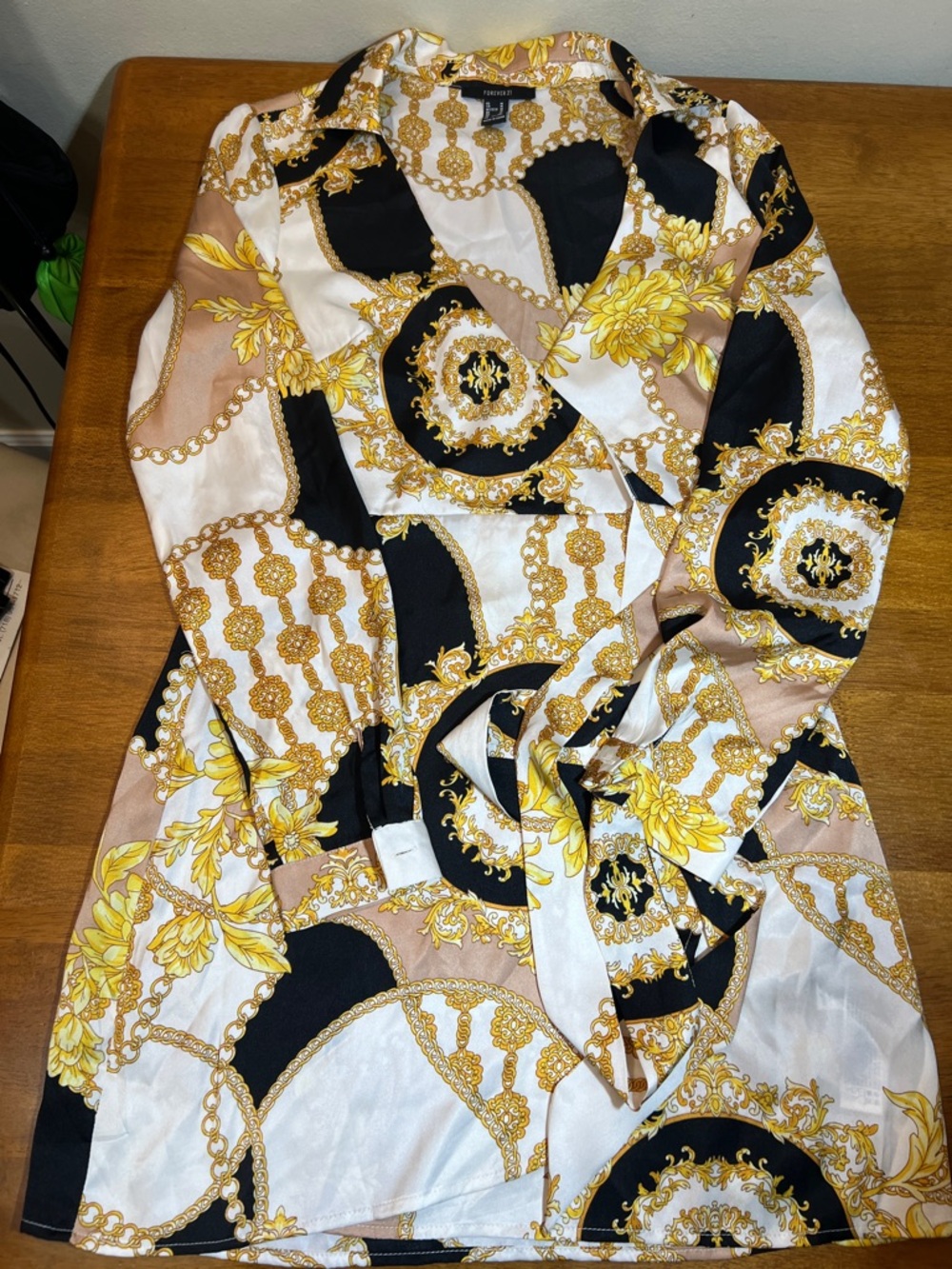 Forever 21 Black, White & Gold Baroque mini dress Size. MEDIUM